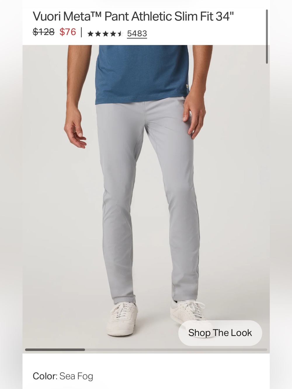 Vuori Slim Fit Pant in Sea Fog